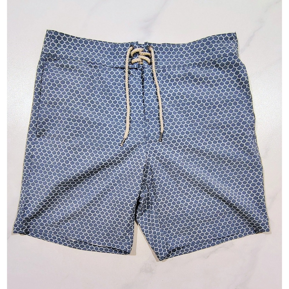 Faherty Brand Board Shorts Mens Size 30 Blue Batik Beach Fish Scale Print